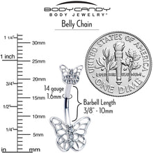 Load image into Gallery viewer, Clear CZ Gem Butterfly Faux Pearl Double Mount Belly Ring Belly Chain
