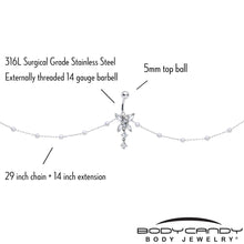 Load image into Gallery viewer, Clear CZ Gem Glam Butterfly Faux Pearl Dangle Belly Ring Belly Chain
