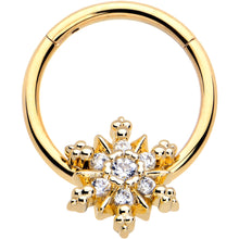 Load image into Gallery viewer, 16G 3/8 Clear CZ Gem Gold Tone Glam Snowflake Hinged Segment Ring
