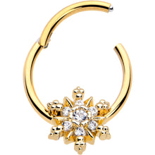 Load image into Gallery viewer, 16G 3/8 Clear CZ Gem Gold Tone Glam Snowflake Hinged Segment Ring
