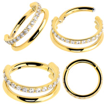 Load image into Gallery viewer, Titanium Double Hoop Hinged Segment Ring Micro Gem -16G 5/16
