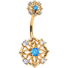Load image into Gallery viewer, Blue CZ Gem Gold Tone Flower Ring Double Mount Belly Ring
