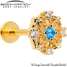 Load image into Gallery viewer, 16G 5/16 Blue CZ Gem Gold Tone Flower Ring Labret Monroe Tragus
