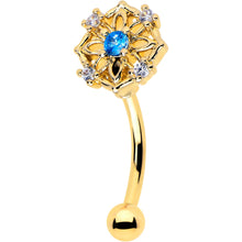 Load image into Gallery viewer, 16G 5/16 Blue CZ Gem Gold Tone Flower Ring Curved Eyebrow Ring
