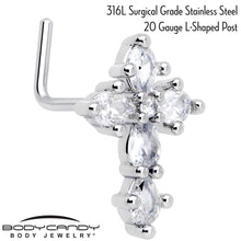 Load image into Gallery viewer, 20G 7mm Clear CZ Gem Cross Dangle L Shape Nose Ring
