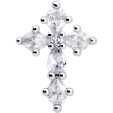 Load image into Gallery viewer, 20G 7mm Clear CZ Gem Cross Dangle L Shape Nose Ring
