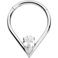 Load image into Gallery viewer, 16G CZ Stainless Steel Hinged Segment Ring with Gem Teardrop

