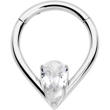 Load image into Gallery viewer, 16G CZ Stainless Steel Hinged Segment Ring with Gem Teardrop
