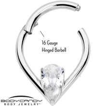 Load image into Gallery viewer, 16G CZ Stainless Steel Hinged Segment Ring with Gem Teardrop
