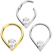 Load image into Gallery viewer, 16G CZ Stainless Steel Hinged Segment Ring with Gem Teardrop
