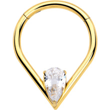 Load image into Gallery viewer, 16G CZ Stainless Steel Hinged Segment Ring with Gem Teardrop
