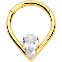 Load image into Gallery viewer, 16G CZ Stainless Steel Hinged Segment Ring with Gem Teardrop
