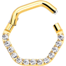Load image into Gallery viewer, 16G 5/16 Clear CZ Gem Gold Tone Hexagon Shape Hinged Segment Ring
