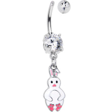 Load image into Gallery viewer, Clear Gem Bunny White Rabbit Dangle Belly Ring
