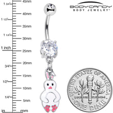 Load image into Gallery viewer, Clear Gem Bunny White Rabbit Dangle Belly Ring
