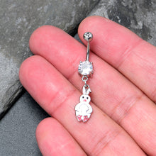 Load image into Gallery viewer, Clear Gem Bunny White Rabbit Dangle Belly Ring
