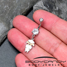 Load image into Gallery viewer, Clear Gem Sweetheart Sheep Dangle Belly Ring
