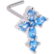 Load image into Gallery viewer, 20G 7mm Blue CZ Gem Classic Cross L Shape Nose Ring
