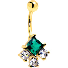Load image into Gallery viewer, Green Clear CZ Gem Gold Tone Rhombus Riot Belly Ring
