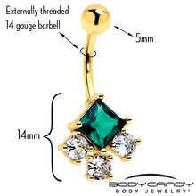 Load image into Gallery viewer, Green Clear CZ Gem Gold Tone Rhombus Riot Belly Ring
