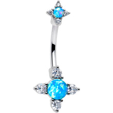 Load image into Gallery viewer, Blue Synthetic Opal Rhombus Star Double Mount Belly Ring
