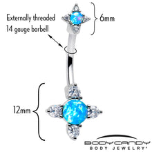 Load image into Gallery viewer, Blue Synthetic Opal Rhombus Star Double Mount Belly Ring
