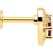 Load image into Gallery viewer, 16G 1/4 Red CZ Gem Gold Tone Heart Queen Flatback Stud
