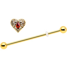 Load image into Gallery viewer, 14G Red CZ Gem Gold Tone Heart Queen Industrial Barbell 38mm
