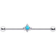 Load image into Gallery viewer, 14G Blue Synthetic Opal Rhombus Star Industrial Barbell 38mm
