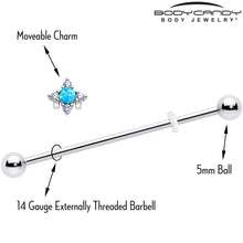 Load image into Gallery viewer, 14G Blue Synthetic Opal Rhombus Star Industrial Barbell 38mm
