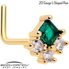 Load image into Gallery viewer, 20G 7mm Green CZ Gem Gold Tone Rhombus Riot L Shape Nose Ring
