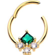 Load image into Gallery viewer, 16G 3/8 Green CZ Gem Gold Tone Rhombus Riot Hinged Segment Ring
