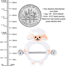 Load image into Gallery viewer, 14G 9/16 Sweetheart Sheep White Nipple Shield Set
