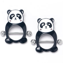 Load image into Gallery viewer, 14G 9/16 Panda Bear Black White Nipple Shield Set
