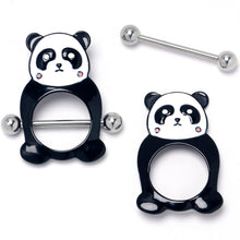 Load image into Gallery viewer, 14G 9/16 Panda Bear Black White Nipple Shield Set
