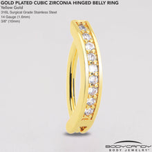 Load image into Gallery viewer, Clear CZ Gem Gold Tone Paved Row Perfection Hinged Hoop Belly Ring
