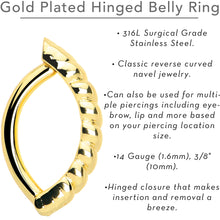 Load image into Gallery viewer, Gold Tone Classic Rope Style Hinged Hoop Belly Ring
