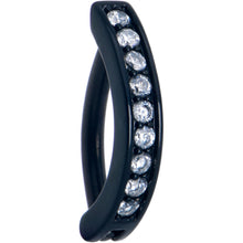 Load image into Gallery viewer, Clear CZ Gem Black Forward Facing Hinged Belly Hoop
