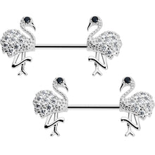 Load image into Gallery viewer, 14G 9/16 CZ Gem Fashion Flamingo Barbell Nipple Ring Set

