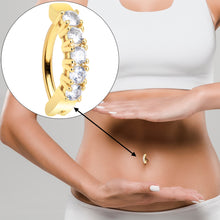 Load image into Gallery viewer, Clear CZ Gem Gold Tone Glamour Quintet Hinged Hoop Belly Ring
