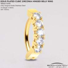 Load image into Gallery viewer, Clear CZ Gem Gold Tone Glamour Quintet Hinged Hoop Belly Ring
