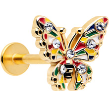 Load image into Gallery viewer, 16G 5/16 Clear Gem Gold Tone Color Block Butterfly Labret Tragus
