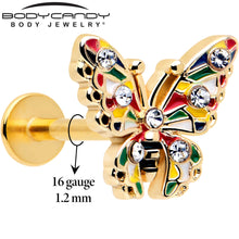 Load image into Gallery viewer, 16G 5/16 Clear Gem Gold Tone Color Block Butterfly Labret Tragus
