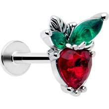 Load image into Gallery viewer, 16G 5/16 Red Green Gem Strawberry Heart Labret Monroe Tragus
