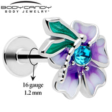 Load image into Gallery viewer, 16G 1/4 Blue Gem Faerie Flower Purple Labret
