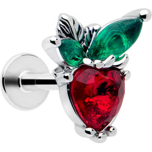 Load image into Gallery viewer, 16G 1/4 Red Green Gem Strawberry Heart Labret
