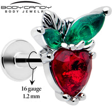 Load image into Gallery viewer, 16G 1/4 Red Green Gem Strawberry Heart Labret
