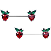 Load image into Gallery viewer, 14G 9/16 Red Green Gem Strawberry Heart Barbell Nipple Ring Set
