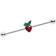 Load image into Gallery viewer, 14G Red Green Gem Strawberry Heart Industrial Barbell 38mm
