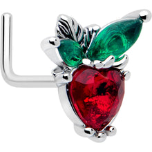 Load image into Gallery viewer, 20G 7mm Red Green Gem Strawberry Heart L Shape Nose Ring
